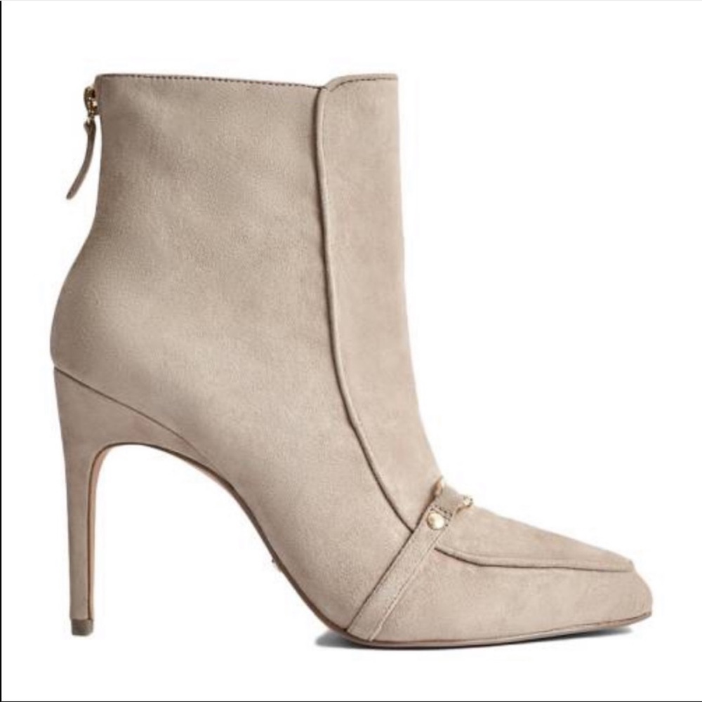 New! Rare REISS Paris Jett Embellished Suede Ankle Booties in Taupe - Picture 3 of 13